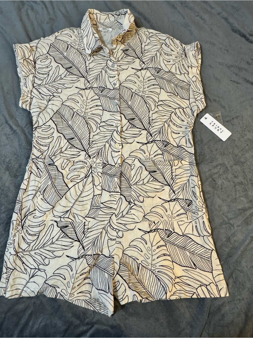 Tribal Cream and Black Tropical Leaf Romper

#1429